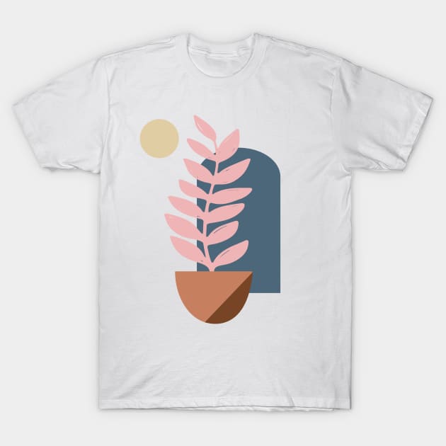 Botanicals and Shapes in Pink and Blue T-Shirt by OpalEllery